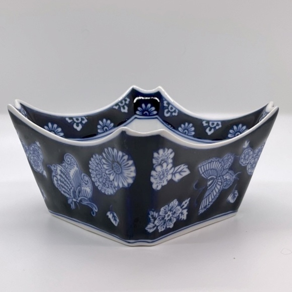 Bombay Cobalt Blue and White Chinoiserie Butterfly & Flower Bowl